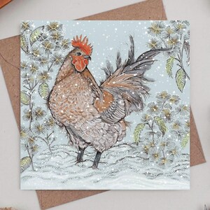 cockerel, greeting card, art, illustration, birds, christmas, christmas card, hand finished, hand drawn, bio glitter, biodegradable, eco friendly, recycled, recyclable, compostable, nature, wildlife, for her, for him, for couples