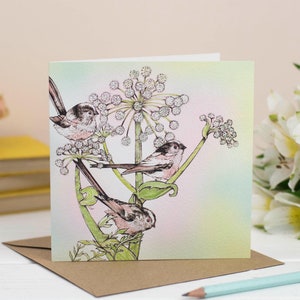 birds, greeting card, birthday, art, card, birthday card, floral, bio glitter, hand finished
