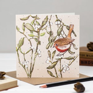 Carte de Noël Robin et le gui