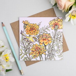 Cartão de felicitações Firecrest e Marigolds imagem 2