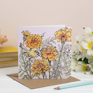 Cartão de felicitações Firecrest e Marigolds imagem 1