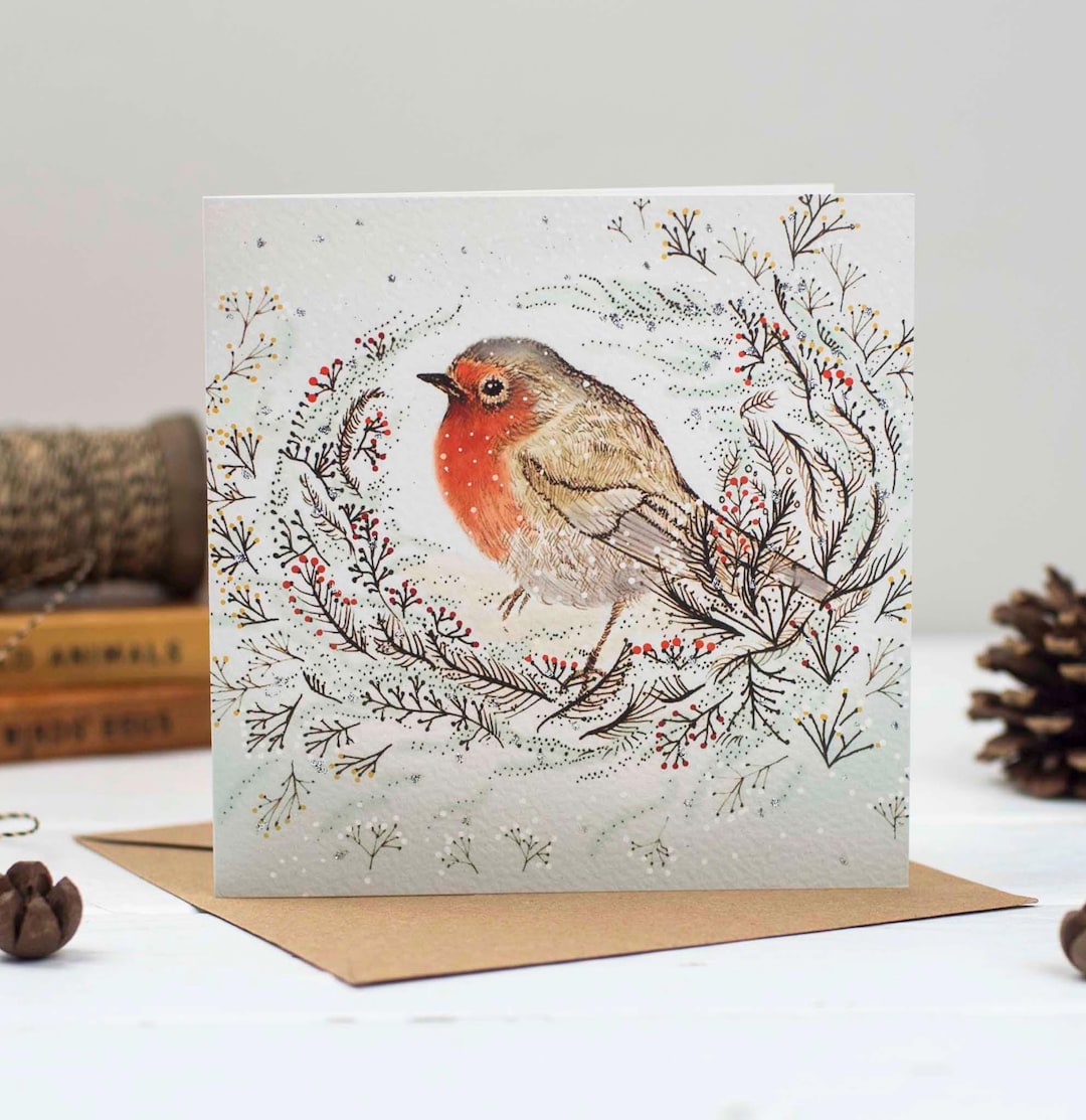 Nesting Robin Christmas Card - Etsy UK