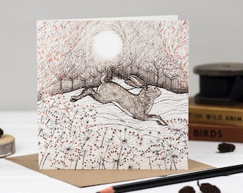 Leaping Hare Christmas Card