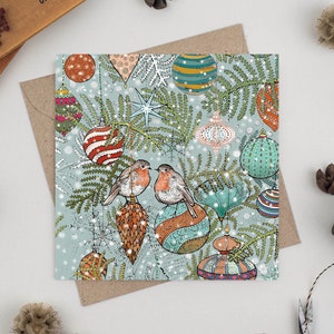 Carte de Noël Robins and Baubles