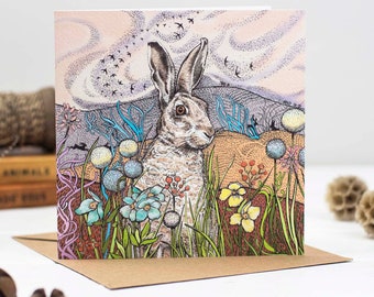 Hares in the Fields Greeting Card