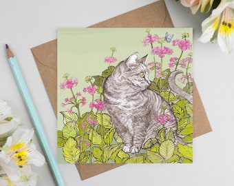 Cat and Hostas Greeting Card