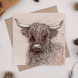 Biglietto di Natale con mucca delle Highlands