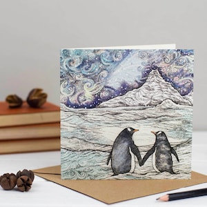 Cartão de Natal de casal de pinguins