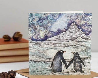 Cartão de Natal de casal de pinguins