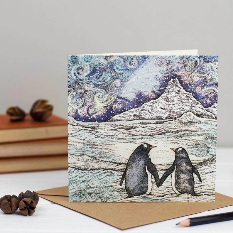 Cartão de Natal de casal de pinguins imagem 1