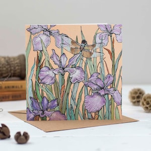 Dragonfly and Bearded Iris Greeting Card image 1