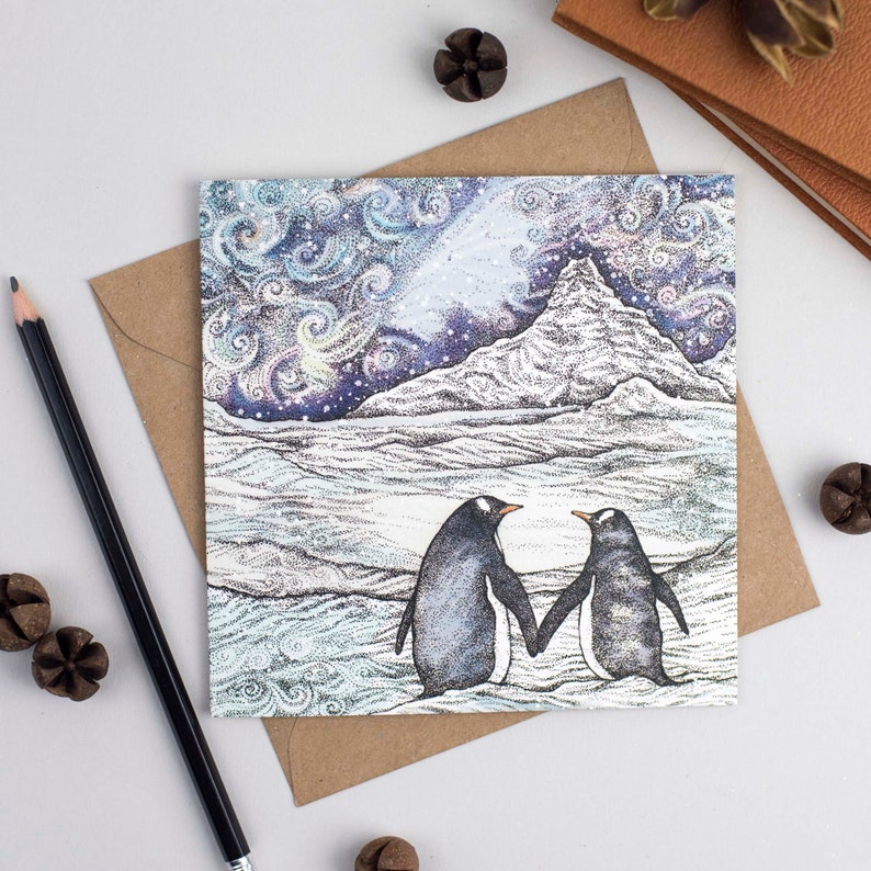 Cartão de Natal de casal de pinguins imagem 2
