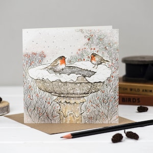 Carte de Noël pour le bain d’oiseaux