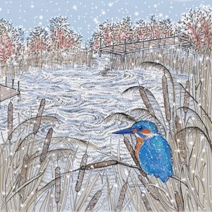 Cartão de Natal Kingfisher in Reeds imagem 2