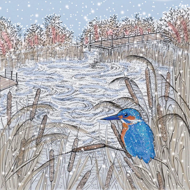 Cartão de Natal Kingfisher in Reeds imagem 2