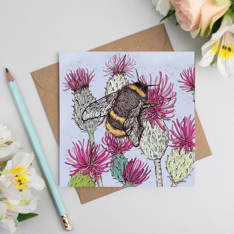 Bumblebee and Thistles Greeting Card image 1