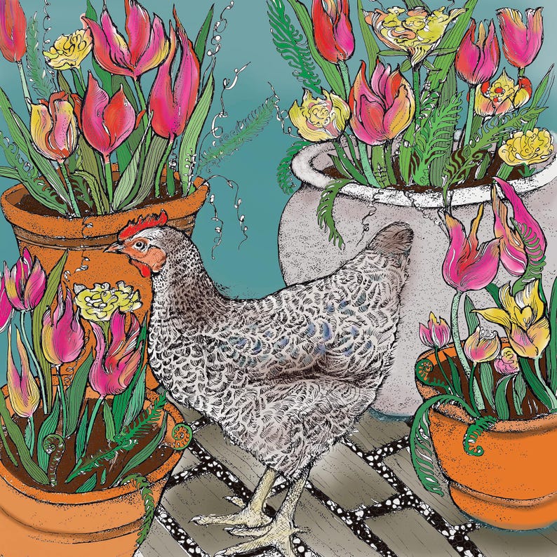 Carte de vœux Poulet et tulipes image 2