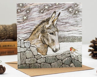 Donkey and Robin Christmas Card