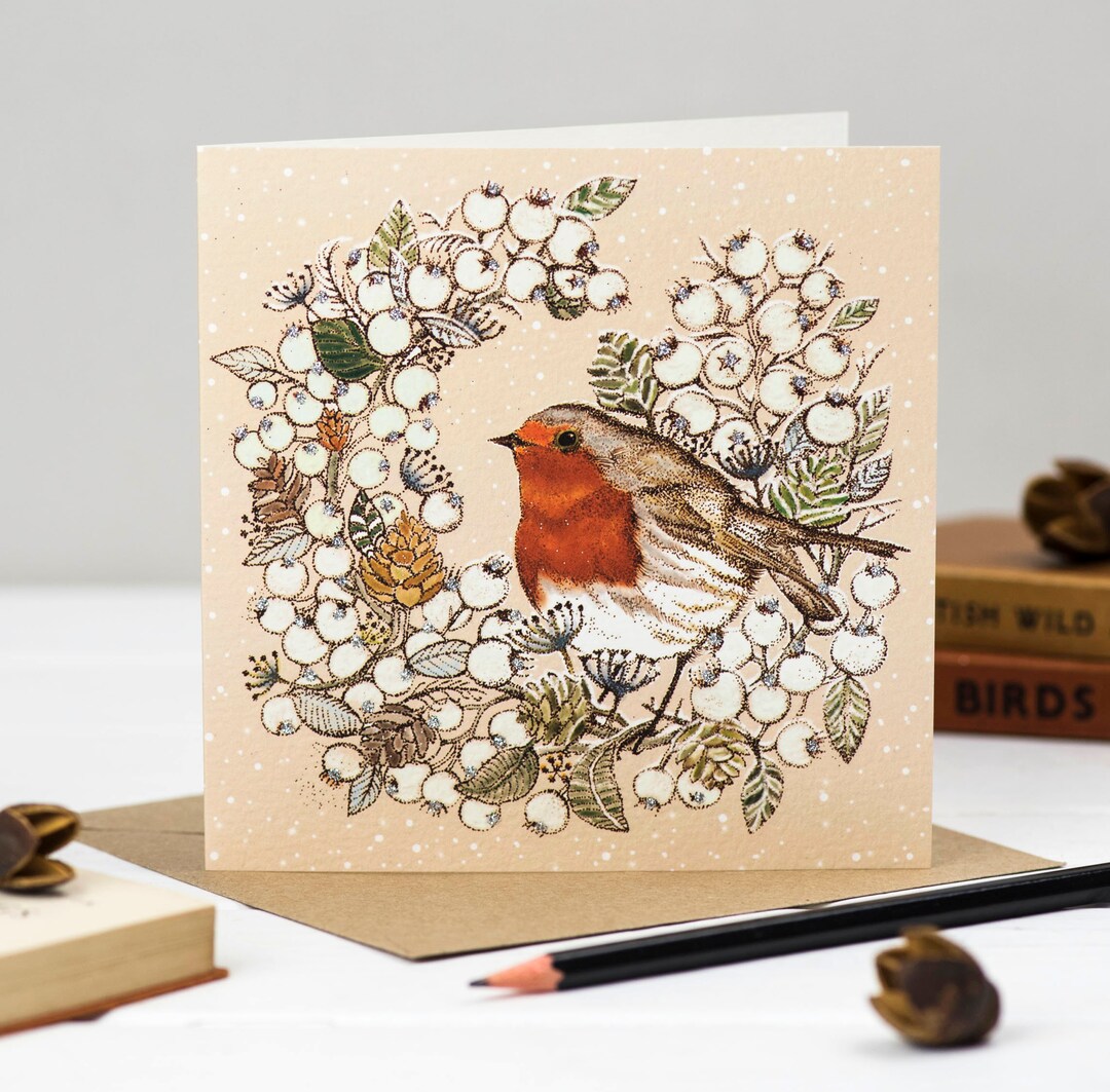 Robin and Wreath Christmas Card - Etsy