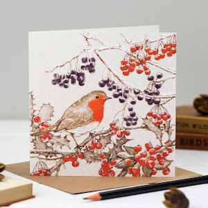 Cartolina di Natale con pettirosso rosso