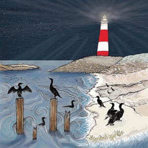 Cartão de Natal Cormorants and Lighthouse imagem 2