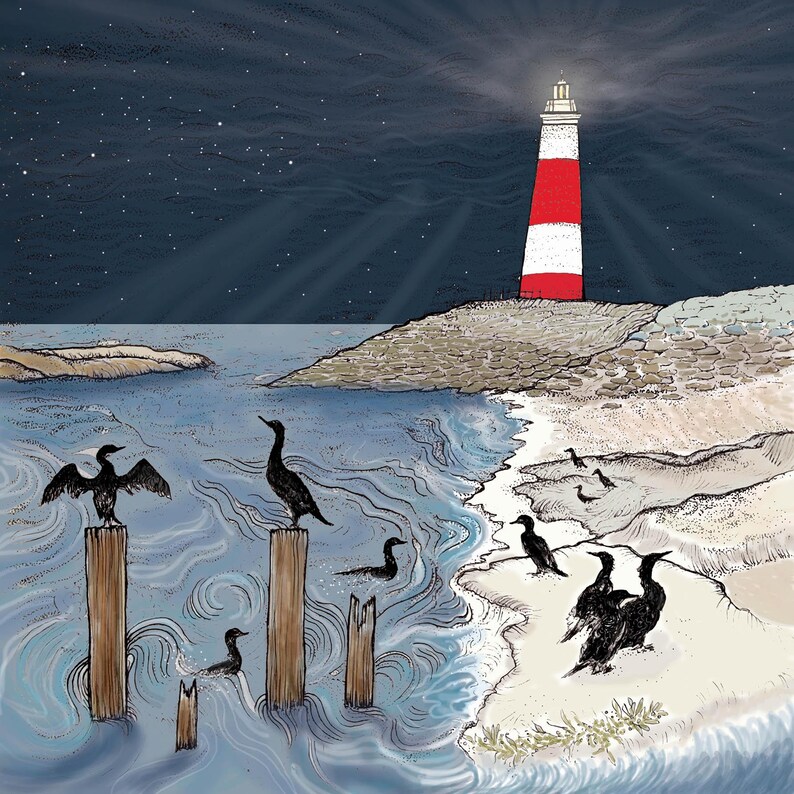 Cartão de Natal Cormorants and Lighthouse imagem 2