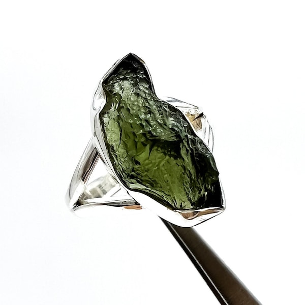 Moldavite Ring Sz 10 Encoded By Egyptian High Priestess, Personal Portal To THOTH, Egyptian God of Magic, Jewelry, Crystal Pendant #K200