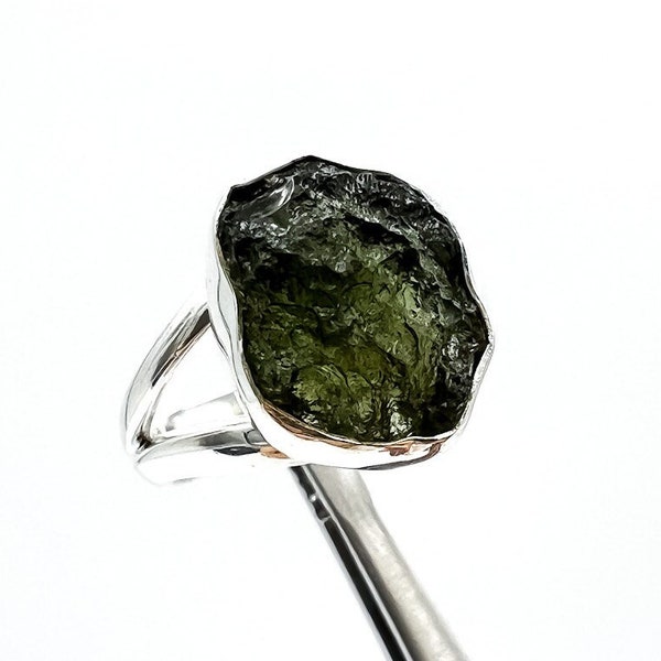 Moldavite Ring Sz 7 Encoded By Egyptian High Priestess, Personal Portal To THOTH, Egyptian God of Magic, Jewelry, Crystal Pendant #K205
