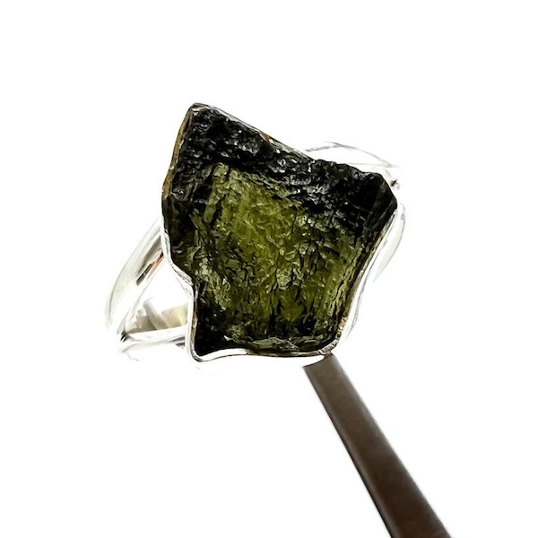 Moldavite Ring Sz 7 Encoded By Egyptian High Priestess, Personal Portal To THOTH, Egyptian God of Magic, Jewelry, Crystal Pendant #K206