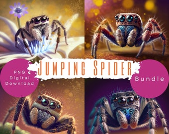 BUNDLE 4 PNG Jumping Spider digital downloads for limited commercial use, pet spider lover, spooderville, spider fancier, arachnid breeders