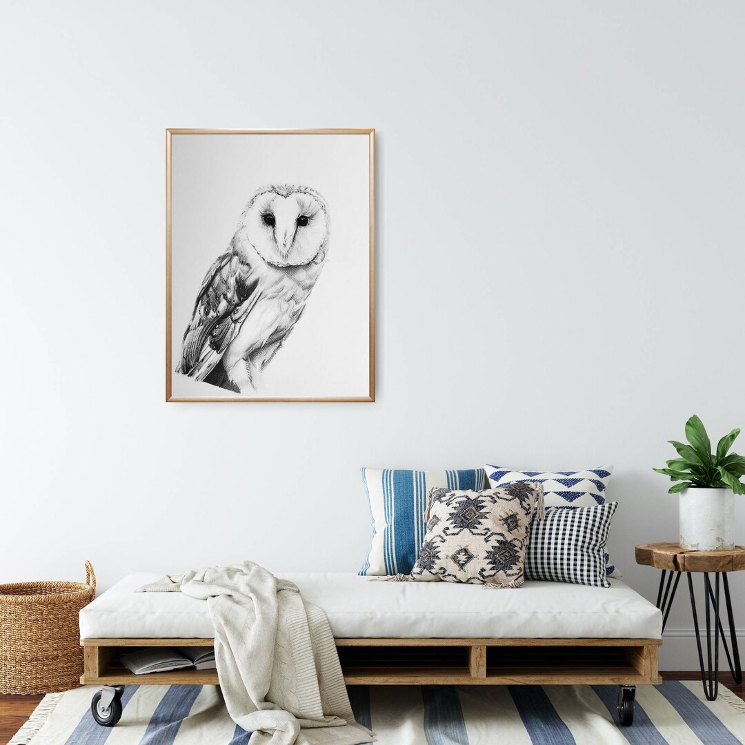 Charcoal Fine Art Print of a Barn Owl Drawing Minimalist Wall Art, Bird ...