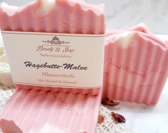 Seife Hagebutte-Malve, pflegende Körperseife, rosa Tonerde