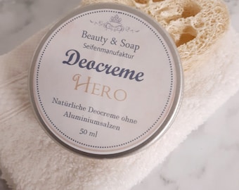 Deocreme Hero maskuliner Duft 50ml vegan+alufrei, Neu! Tiegel besteht aus 100% recyeltem Material