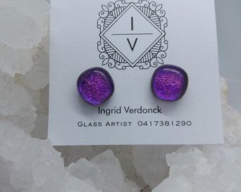 Magenta Fused Dichroic Glass Studs with Hypo allergic posts and backs