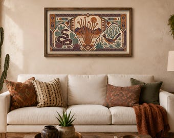 Southwestern Desert Wall Art, Rattlesnake Roadrunner Print, Ocotillo Cactus Artwork, Rustic Arizona Folk Art, Boho Desert Decor UNFRAMED