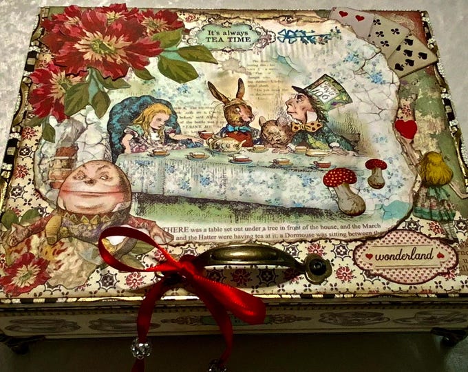 Alice in Wonderland Keepsake Box: Upcycled Tea Party Decor - Free Shipping in US
