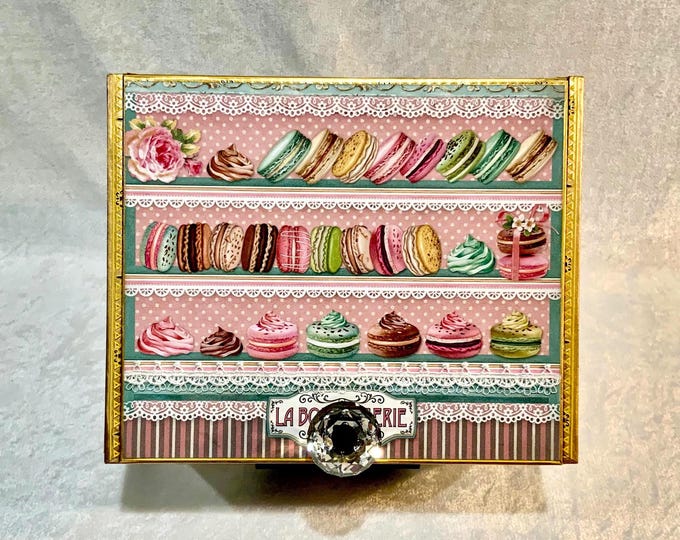 Upcycled Patisserie Cigar Box, French Bakery Decor, Life is Sweet Gift, Shabby Chic Box - Free Shipping in USA