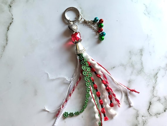 Santa Bling Tassel, Necklace Tassel, Book Notebook Bible Tassel, Christmas Tassel for Gift, Keychain Tassel, Tassel with Bells, Purse Tassel