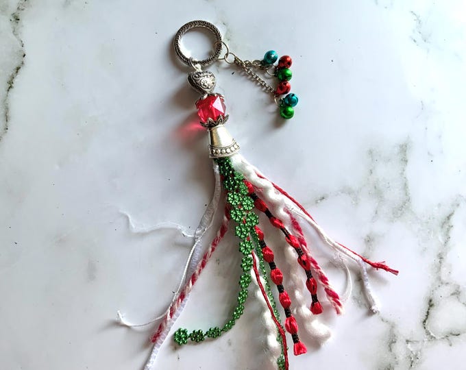 Santa Bling Tassel, Necklace Tassel, Book Notebook Bible Tassel, Christmas Tassel for Gift, Keychain Tassel, Tassel with Bells, Purse Tassel