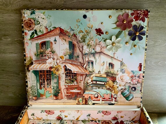 European Travel Decorative Box, Repurposed Cigar Box, Keepsake Box for Memorabilia, Cigar Box Art, Mixed Media Art Box, Altered Box