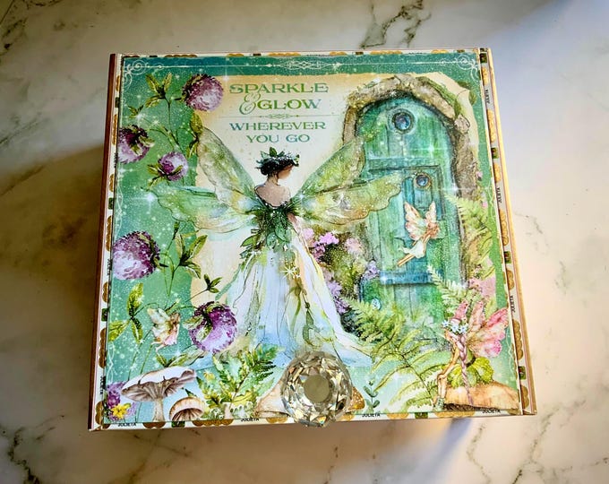 Fairy Cottage Keepsake Box - Whimsical Vintage Fairy Jewelry Box - Mushroom Trinket Box - Handmade Altered Cigar Box