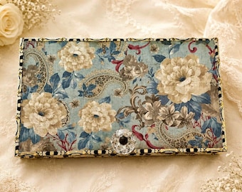 Romantic Floral Handmade Keepsake Box, Vintage Style Storage for Jewelry — Large Upcycled Cigar Box