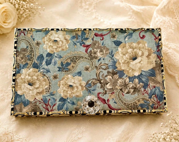 Romantic Floral Decorated Cigar Box – Large Handmade Keepsake Box, Vintage Style Storage for Jewelry - Free Shipping