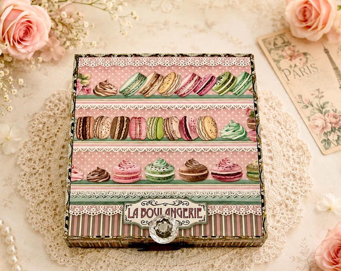 Large Patisserie Keepsake Box, Pink Macaron Jewelry Box, Romantic Dessert Decor, Gift for Her