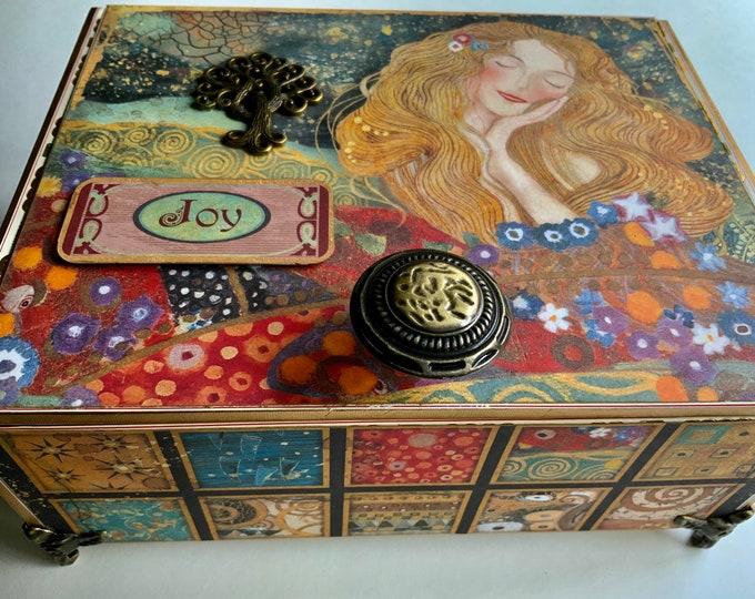 Klimt Inspired Decorative Cigar Box – “Joy” Keepsake Storage – Custom Knob & Foot Options – Tree of Life Design – Home Décor - Free Shipping
