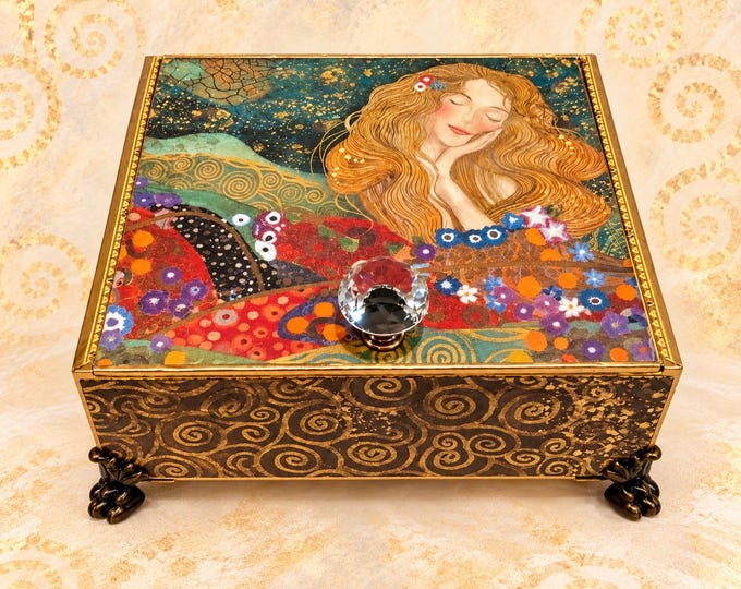 Klimt Inspired Art Nouveau Keepsake Box – Handcrafted Jewelry Storage (2 Sizes)