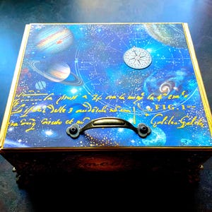 Cosmos Celestial Decorated Cigar Box – One of a Kind - Stargazer Keepsake Box