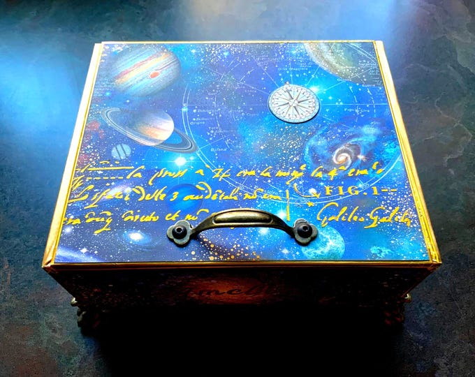 Cosmos Celestial Decorated Cigar Box – One of a Kind - Stargazer Keepsake Box