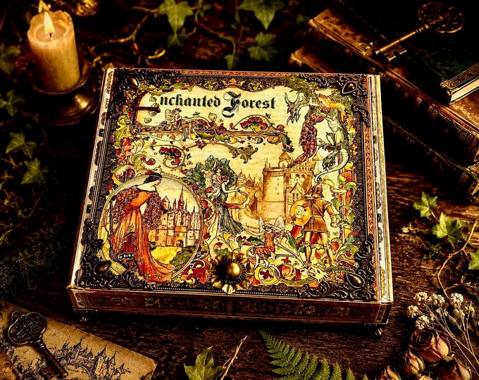 Enchanted Forest Fairy Tale Cigar Box – Castle, Knights, Fairies & Dragon Keepsake Storage – Graphic 45 – Ships Free in the U.S.