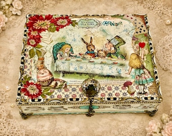 Alice in Wonderland Keepsake Box: Upcycled Tea Party Decor — Decorated Cigar Box